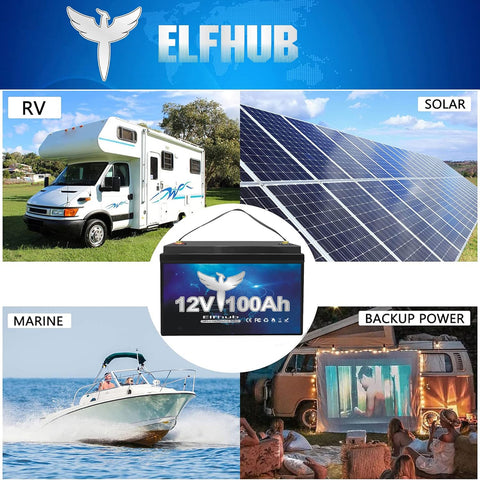 Elfhub 12V 100Ah LiFePO4 Lithium Battery , Group 31 Deep Cycle Lithium Upgraded 100A BMS, 10-Year Lifespan with Up to 15000 Cycles, Max. 1280Wh Energy,Perfect for RV, Solar, Trolling Motor