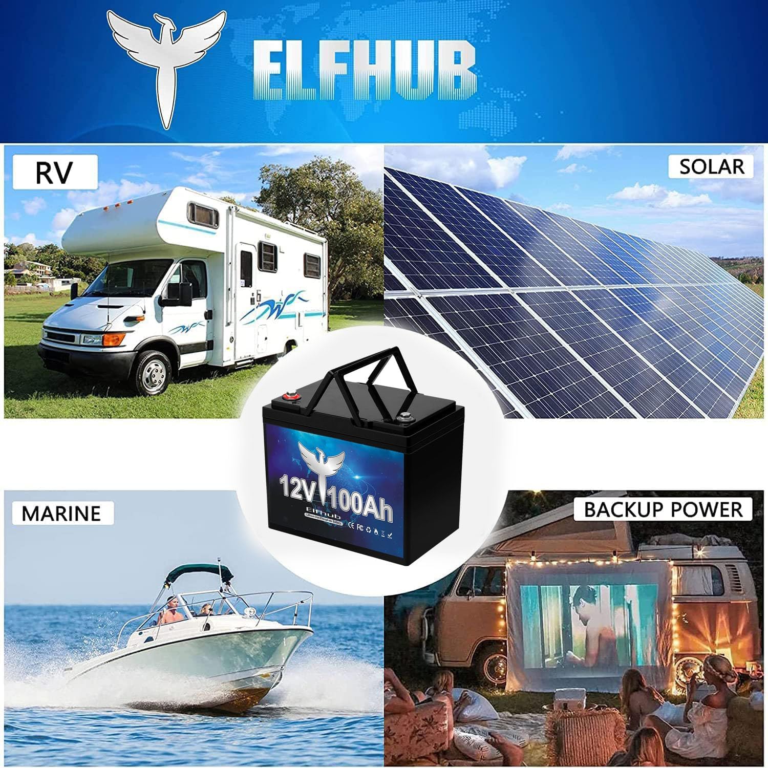 ⚡【Hot Sale】Elfhub 12V 100Ah Mini LiFePO4 Lithium Deep Cycle Battery