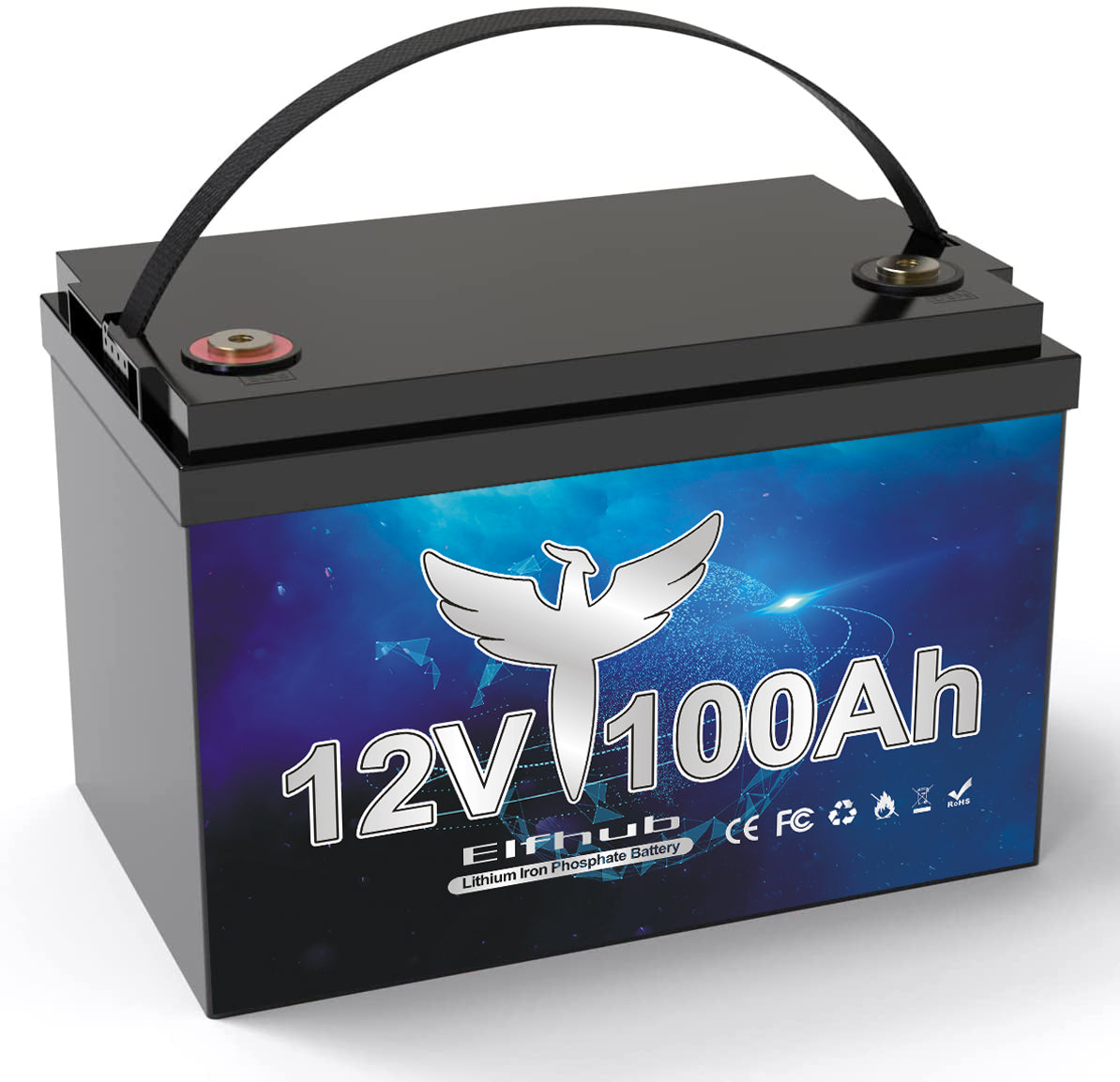 Elfhub 12V 100Ah LiFePO4 Lithium Battery , Group 31 Deep Cycle Lithium Upgraded 100A BMS, 10-Year Lifespan with Up to 15000 Cycles, Max. 1280Wh Energy,Perfect for RV, Solar, Trolling Motor