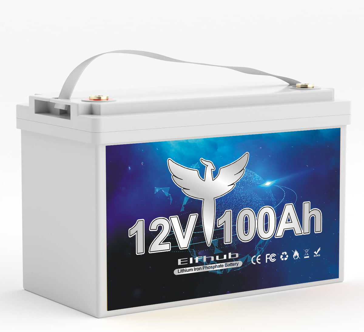 Elfhub  12V 100Ah LiFePO4 Battery, 100Ah Lithium Battery with 100A BMS, over 5000+ Rechargeable Cycles, Support 4S/8P. Perfect for RV/Camper, Solar, Off-Grid, Boat, Marine, Trolling Motor, Road-Trip